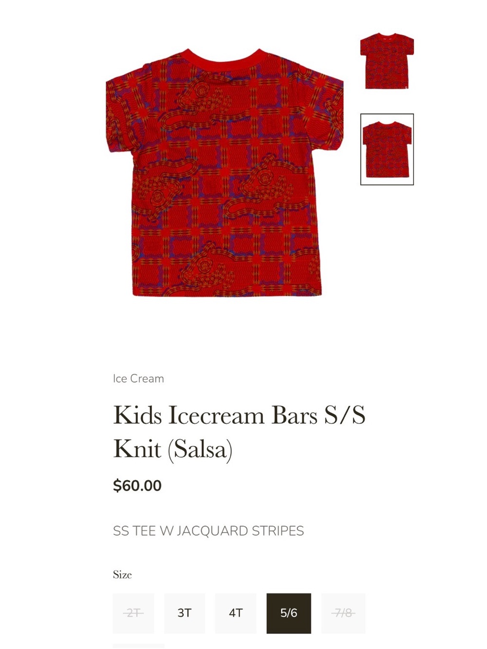 Icecream Kids Short Sleeve Knit Tee in Salsa Red Size 5/6 EUC